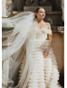 Off Shoulder Champagne Tulle Ruffled Luxurious Wedding Dress Off Shoulder Champagne Tulle Ruffled Luxurious Wedding Dress